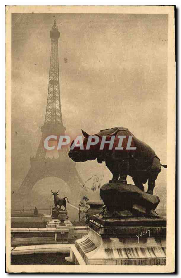 CPA Paris En Flanant La Tour Eiffel Vue des jardins du Trocadero Rhinoceros