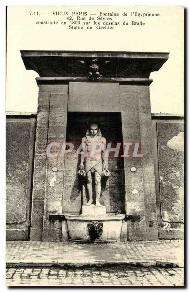 CPA Vieux Paris Fontaine de l Egyptienne Rue de Sevres Dessins de Bralle Statue de Gechter