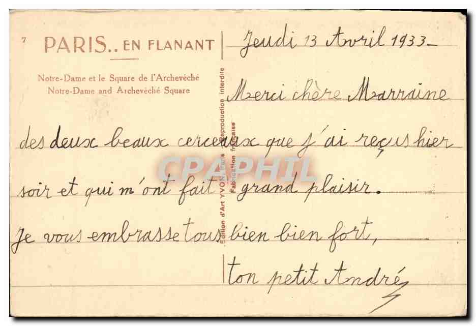 CPA Paris En Flanant Notre Dame et Le square de l Archeveche — Verso