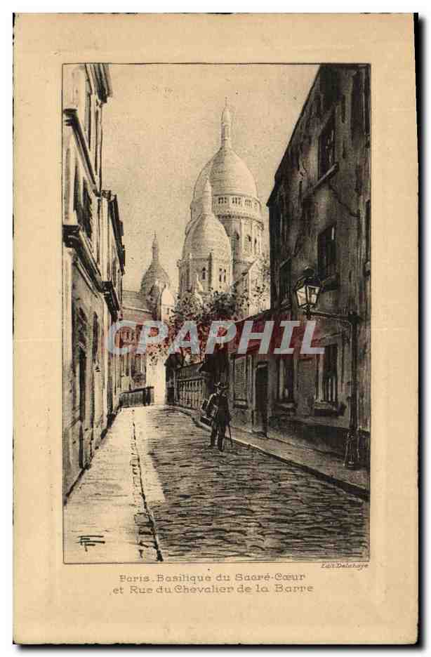 CPA Paris Basilique du Sacre Coeur et rue du Chevalier de la Barre Montmartre