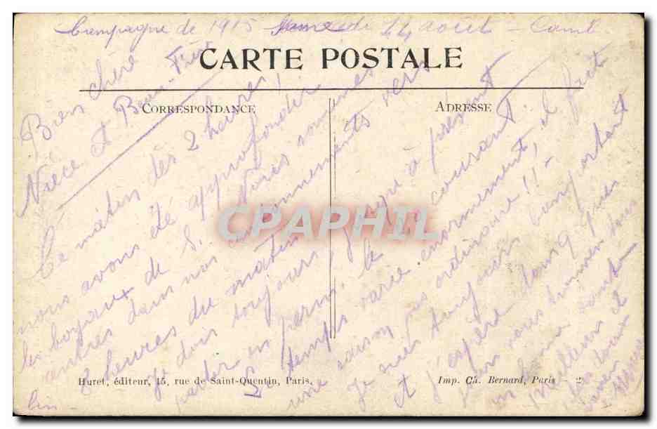 Mont-Saint-Éloi (P.-de-C.) — Die Türme der alten Abtei nach dem deutschen Bombardement — Huret, Verleger — Rückseite