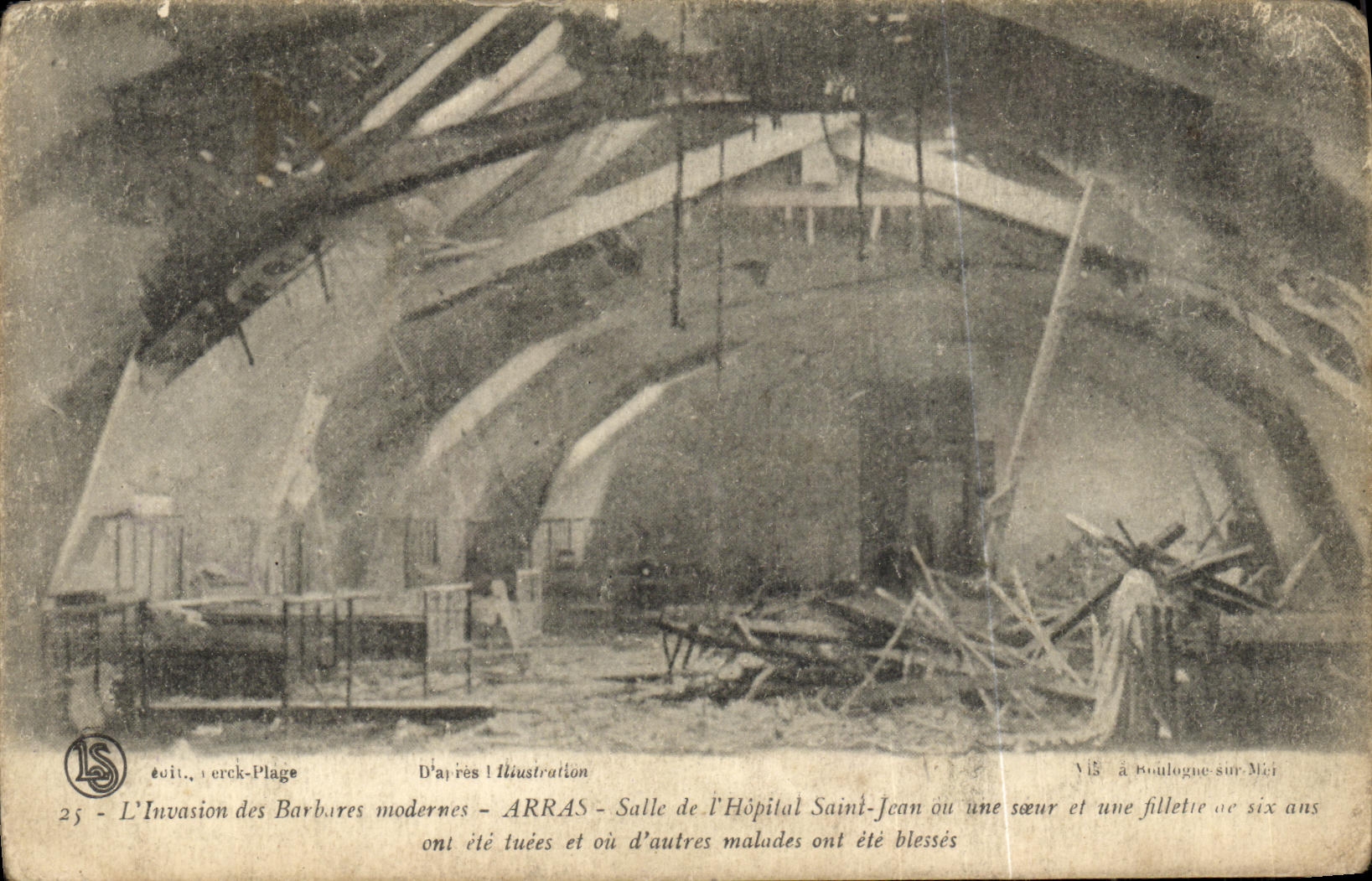 Arras - Salle de l'Hôpital Saint-Jean après l'Invasion des Barbare modernes — D'après l'Illustration