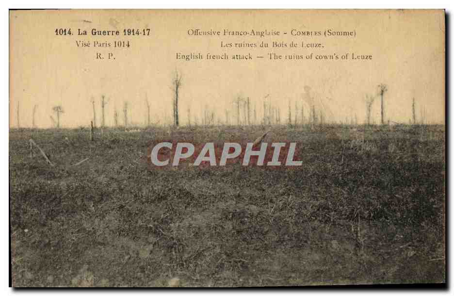 CPA La Guerre Offensive Franco Anglaise Combles Les ruines du bois de Leuze Militaria