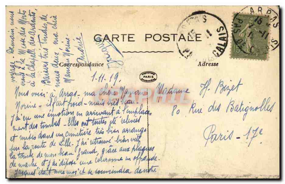 CPA Arras Eglise De La Rue St Nicolas Militaria — Rückseite