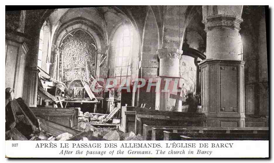 CPA Barcy Apres Le Passage Des Allemands L Eglise Miltiaria
