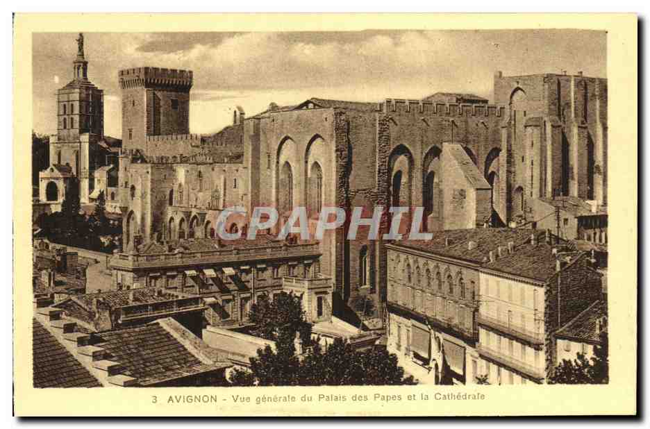 CPA Avignon Vue Generale du Palais et la Cathedrale