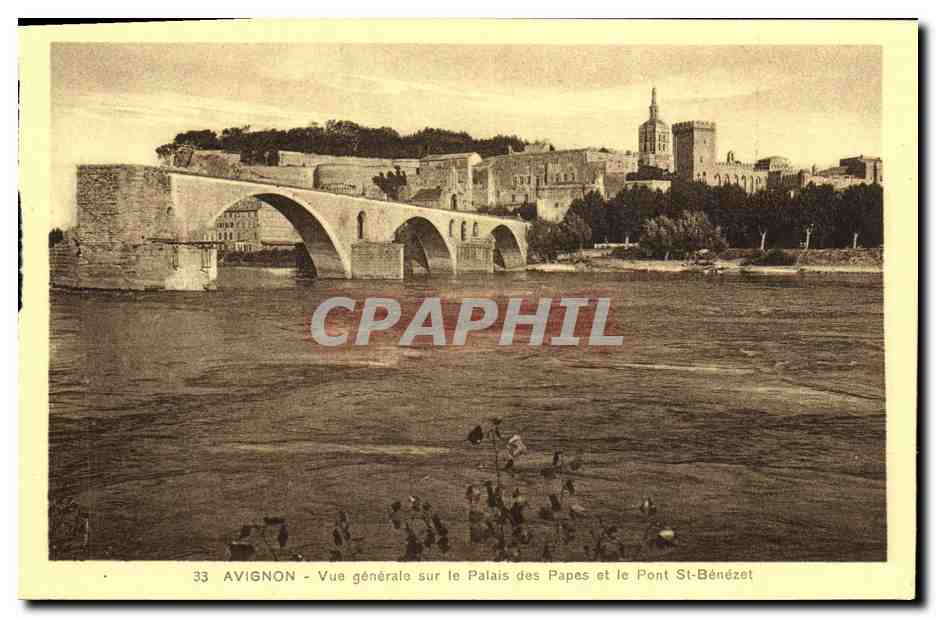 CPA Avignon Vue Generale sur le Palais des Papes et Le pont St Benezet