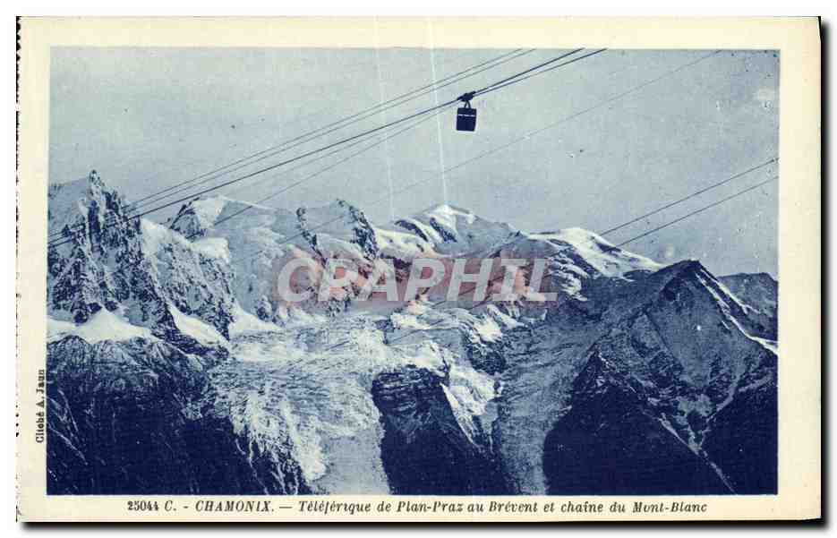 CPA Chamonix Teteferique de Plan Praz Au Brevent et Chaine du Mont Blanc