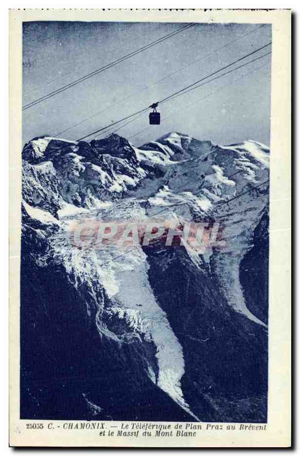 CPA Chamonix Le Teleferique de Plan Praz au Breven et le Massif au Mont Blanc