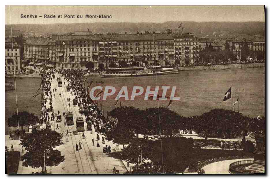 CPA Geneve Rade et Pont du Mont Blanc