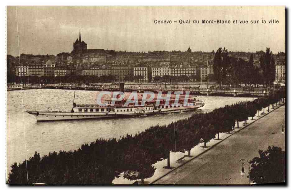 CPA Geneve Quai du Mont Blanc et Vue sur la Ville Bateau La Suisse