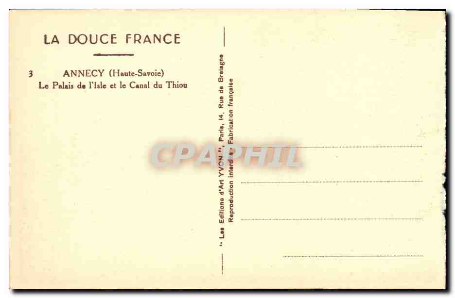 CPA Annecy Le Palais de L lsle et le Canal du Thiou — Rückseite