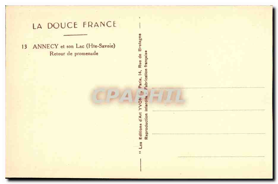 Annecey et son Lac (Hte-Savoie) — Retour de promenade — Les Editions d'Art YVON, Paris — Rückseite