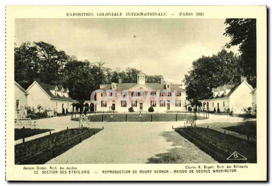 Reproduction de Mount Vernon - Maison de George Washington — Exposition Coloniale Internationale, Paris 1931 — Jacques Greber, Arch. des Jardins & Charles K. Bryant, Arch. des Bâtiments