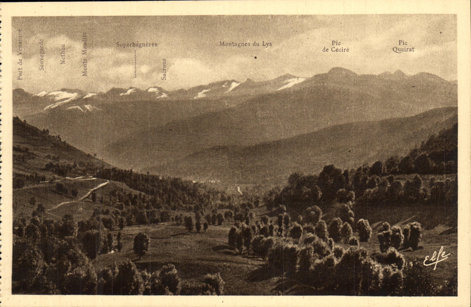 Lys-Berge — Panoramablick auf die Grenzgebirge und Gletscher im Sommer — Héliogravure Labouche Toulouse