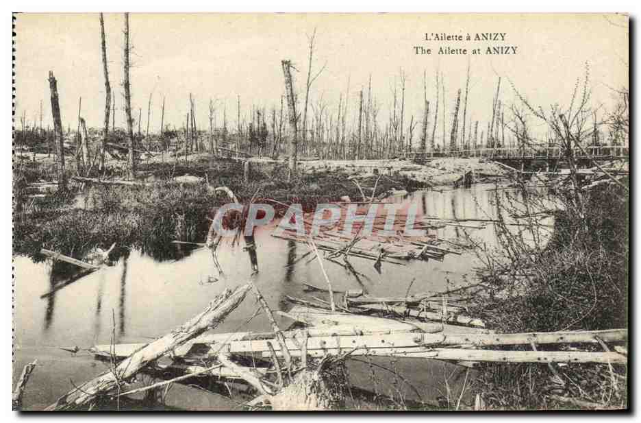 L'Ailette à Anizy — vue de la rivière et des arbres dénudés — B. Nougaret & B. Lestraux, n° non visible