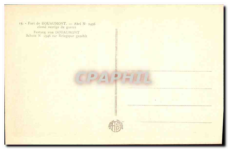 Fort de Douaumont — Abri N° 2496 — éditeur Toulon — Reverso