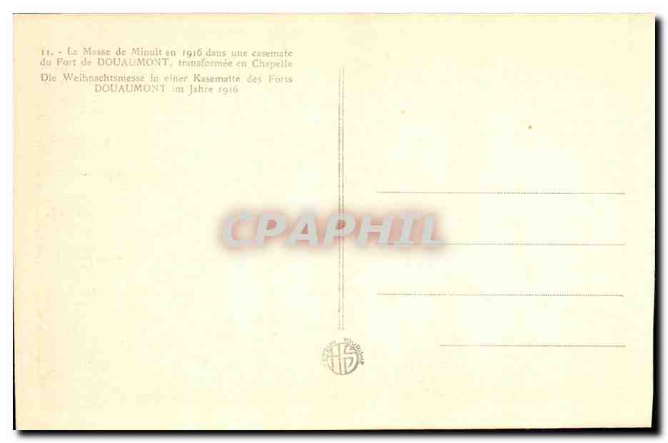CPA Fort de Douaumont Messe de minuit en 1916 Militaria — Rückseite