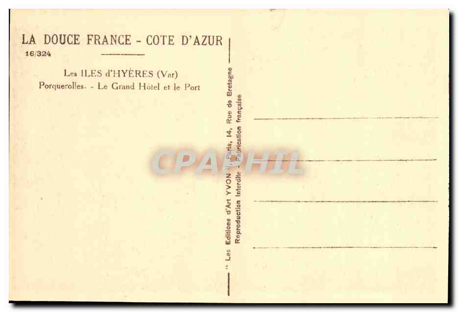 CPA Les Iles D Hyeres Porquerolles Le Grand Hotel et le Port — Reverso