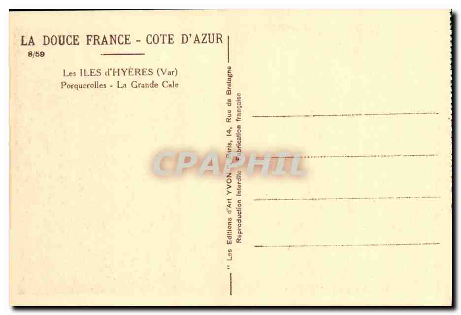 Les Iles d'Hyères - La Grande Cale — Côte d'Azur — Éditions d'art YVON — Rückseite