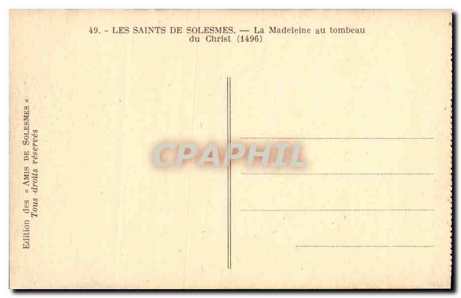 CPA Les Saints De Solesmes La Madeleine Au Tombeau — Rückseite
