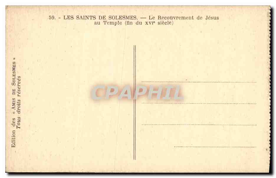 CPA Les Saints De Solesmes Le Recouvrement de Jesus au Temple — Rückseite
