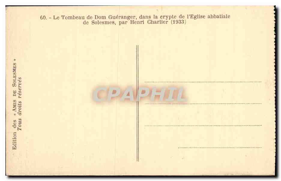 CPA Les Saints De Solesmes Le Tombeau de Dom Gueranger dans la Crypte de L Eglise abbatiale — Rückseite