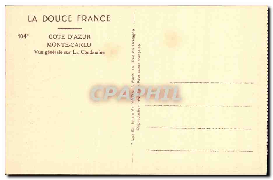 CPA Cote D Azur Monte Carlo Vue Generale La Condamine Bateaux — Rückseite
