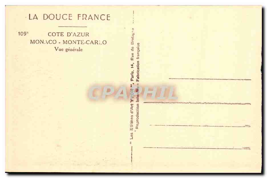 CPA Cote D Azur Monte Carlo Vue generale — Verso