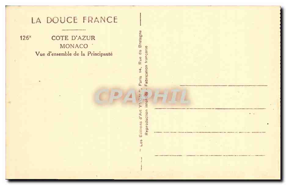 CPA Cote D Azur Monte Carlo Monaco Vue d ensemble de la Principaute — Rückseite