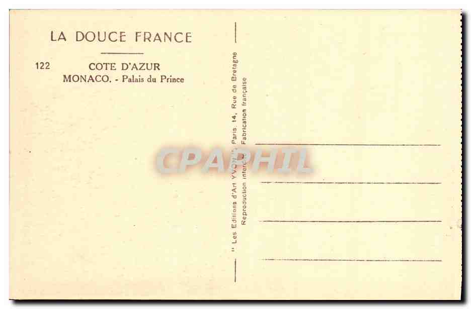 CPA Cote D Azur Monte Carlo Monaco Palais du Prince — Rückseite