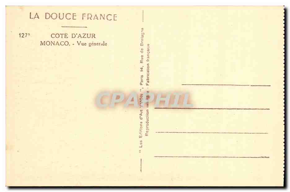 CPA Cote D Azur Monte Carlo Monaco Vue Generale — Rückseite