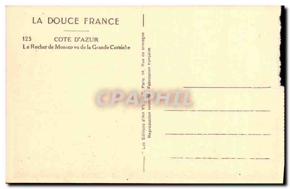 CPA Cote D Azur Monte Carlo Le Rocher de Monaco Vu de la Grande Corniche — Reverso