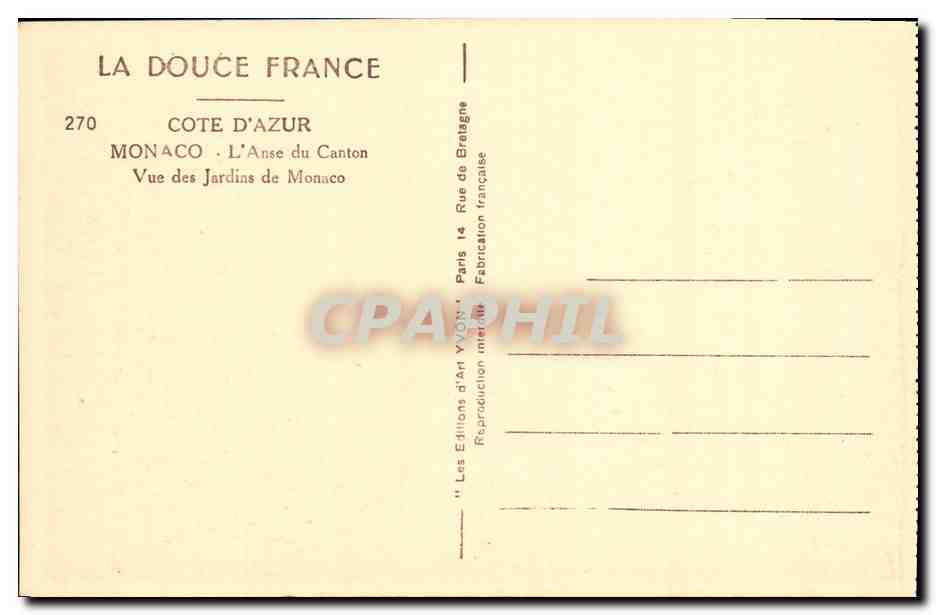 CPA Cote D Azur Monte Carlo L Anse du Canton Vue Des Jardins de Monaco — Rückseite