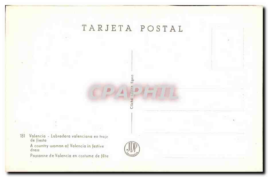 Valence - Paysanne en costume de fête — JDP Valencia, n° 181 — Rückseite