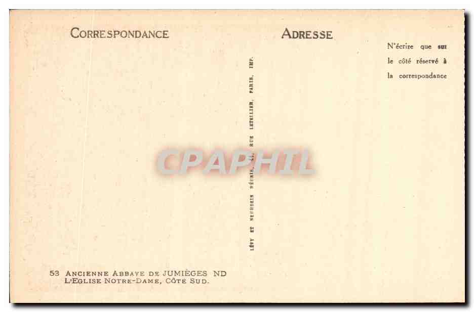Antica Abbazia di Jumièges — Chiesa di Nostra Signora, Lato Sud — Editore Lévy, Parigi — Verso