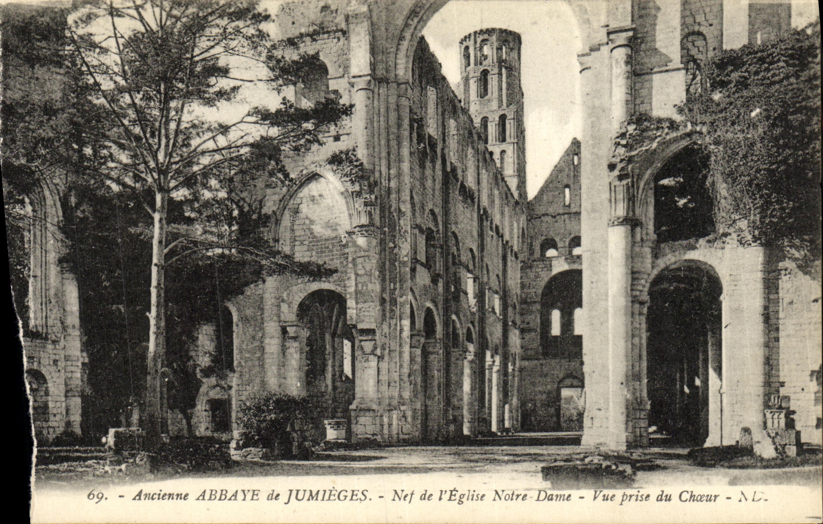 Alte Abtei von Jumièges — Kirchenschiff der Kirche Notre-Dame — Aufnahme vom Chor — N.L.