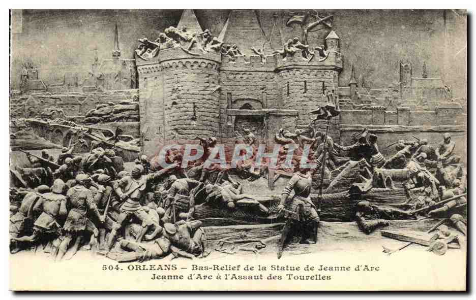 CPA Orleans Bas Relief de La Statue de Jeanne d Arc a l assaut des Tourelles