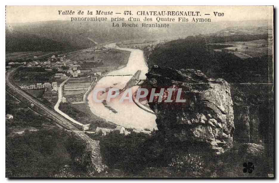 Vallée de la Meuse — 474. Château-Regnault — Vue panoramique prise d'un des Quatre Fils Aymon, La Roche Branlante