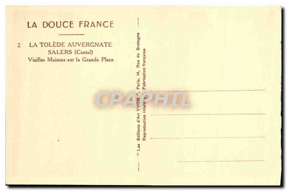 CPA La Tolede Auvergnate Salers Vieilles Maisons sur la Grande Place — Rückseite