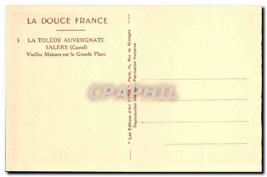 CPA La Tolede Auvergnate Salers Vieilles Maisons sur la Grande Place — Rückseite
