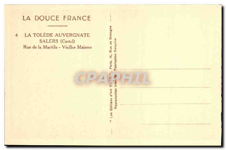 CPA La Tolede Auvergnate Salers Rue de la Martille Vieilles Maisons — Rückseite