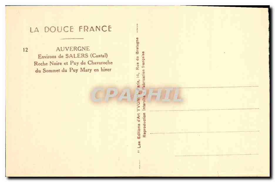 CPA La Tolede Auvergnate Salers Roche Noire et Puy de Chavaroche du Sommet du Puy Mary en Hiver — Rückseite