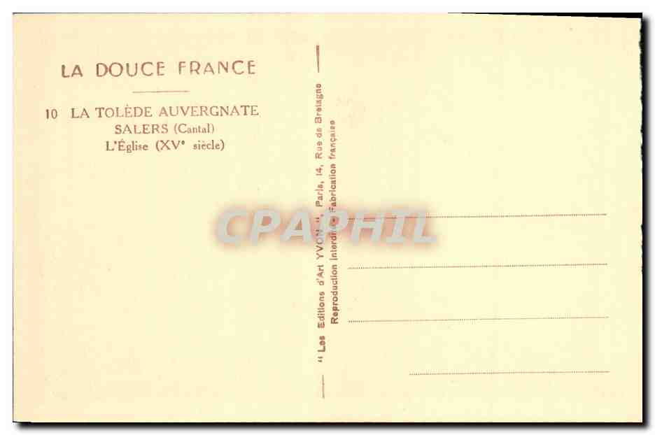 CPA La Tolede Auvergnate Salers L Eglise — Rückseite