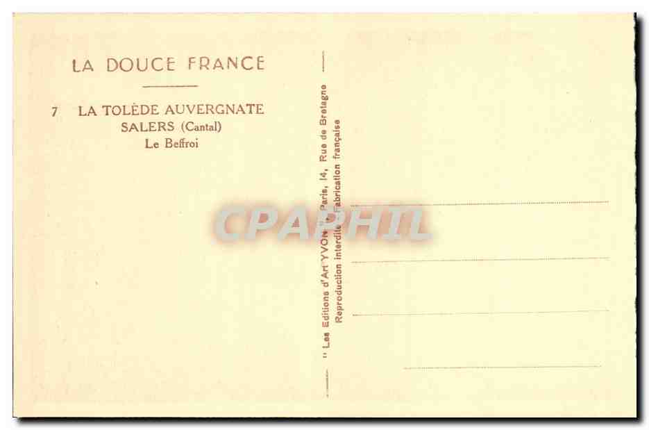 CPA La Tolede Auvergnate Salers Le Beffroi — Rückseite