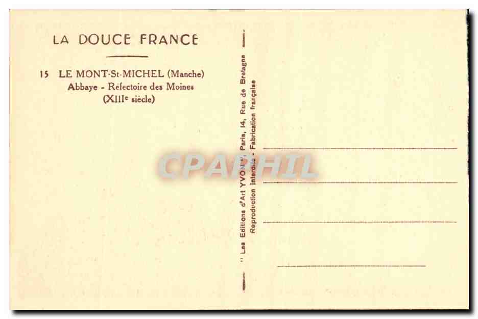 CPA Le Mont St Michel Abbaye Refectoire des Moines — Verso