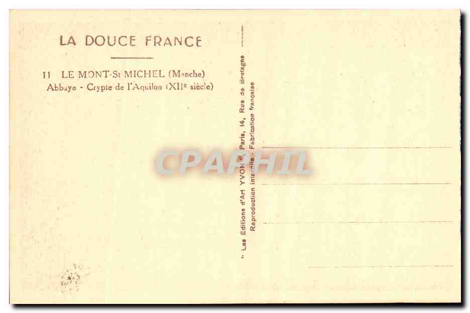 Crypte de l'Abbaye de l'Aquilon — Mont-St-Michel (Manche) — Éditions d'Art Yvon, Paris — Rückseite