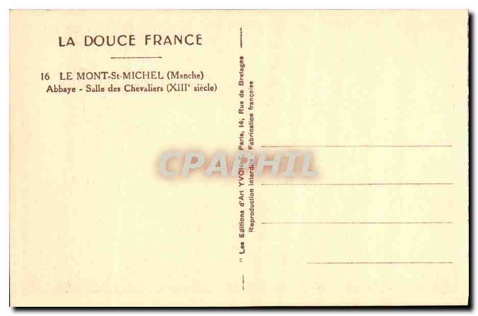 Mont-Saint-Michel — Abbaye des Chevaliers — Salle des Chevaliers (XIIIe siècle) — Yvon — Verso