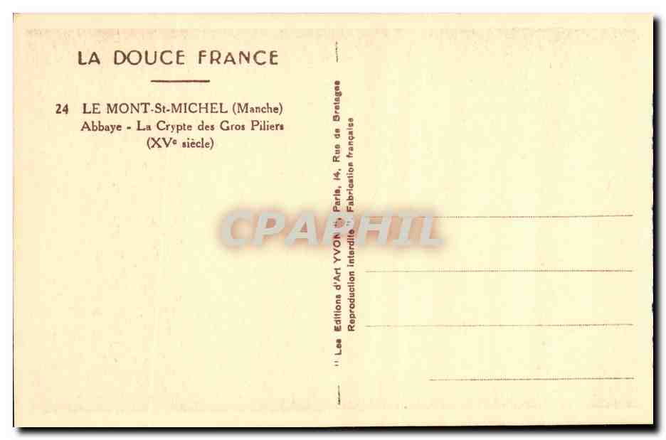 Le Mont-Saint-Michel — Abbaye - La Crypte des Gros Piliers (XVe siècle) — Les Éditions d'Art Yvon, Paris — Verso