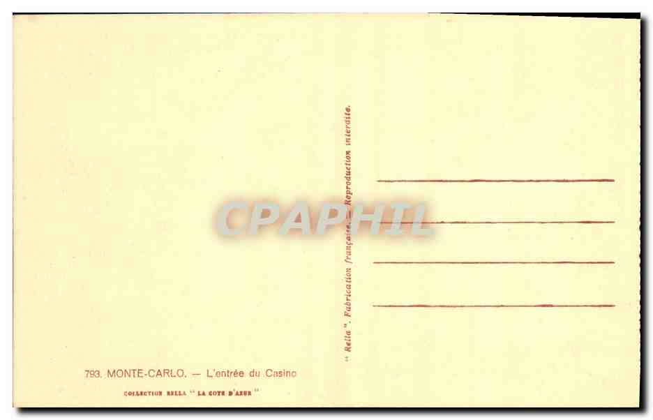 CPA Monte Carlo L entree du Casino — Rückseite